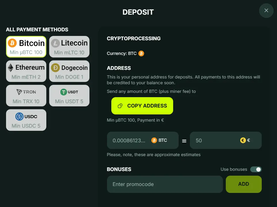Deposit Page
