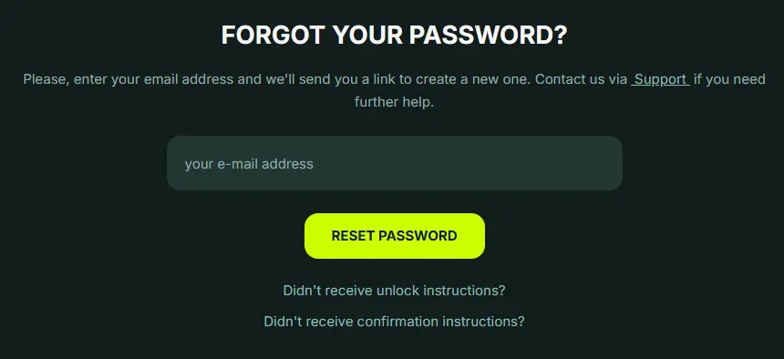 Password Recovery for BetNjet Casino Login