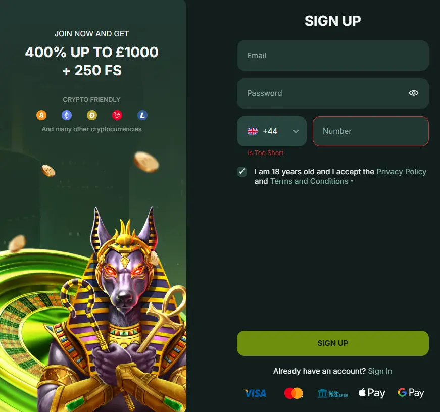 Sign Up at BetNjet Casino